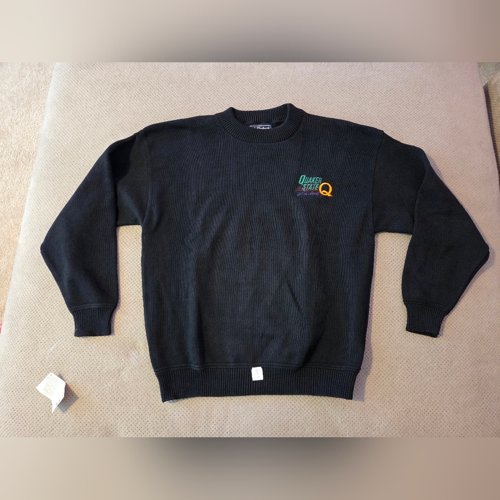 New Vintage Quaker State Racing Q McBriar made in USA 100% cotton black sweater.